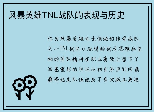 风暴英雄TNL战队的表现与历史